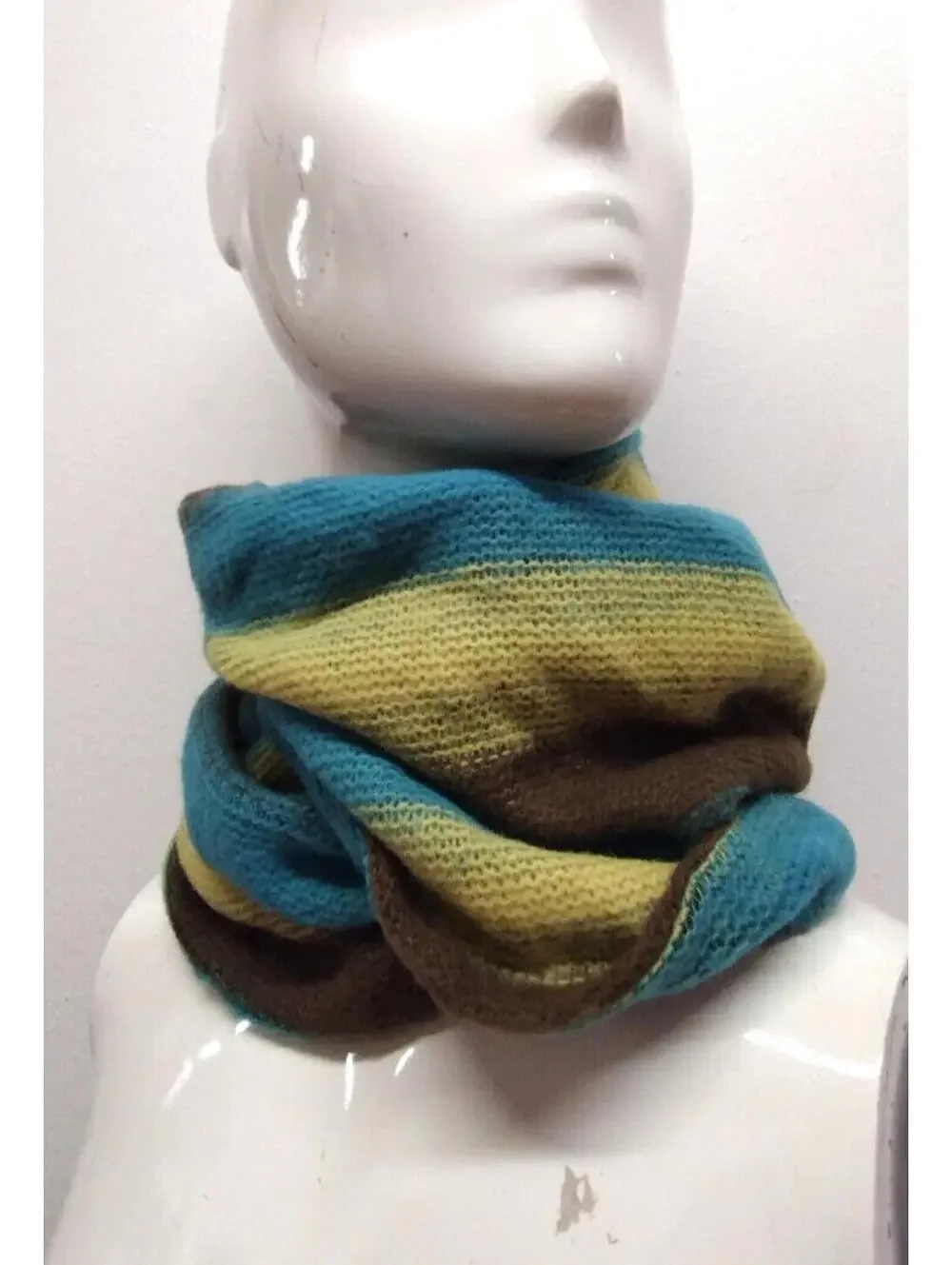 Infitiny Scarf Brown Striped Yellow Sky Blue Acrylic ONE SIZE SCARF Raver Y2K